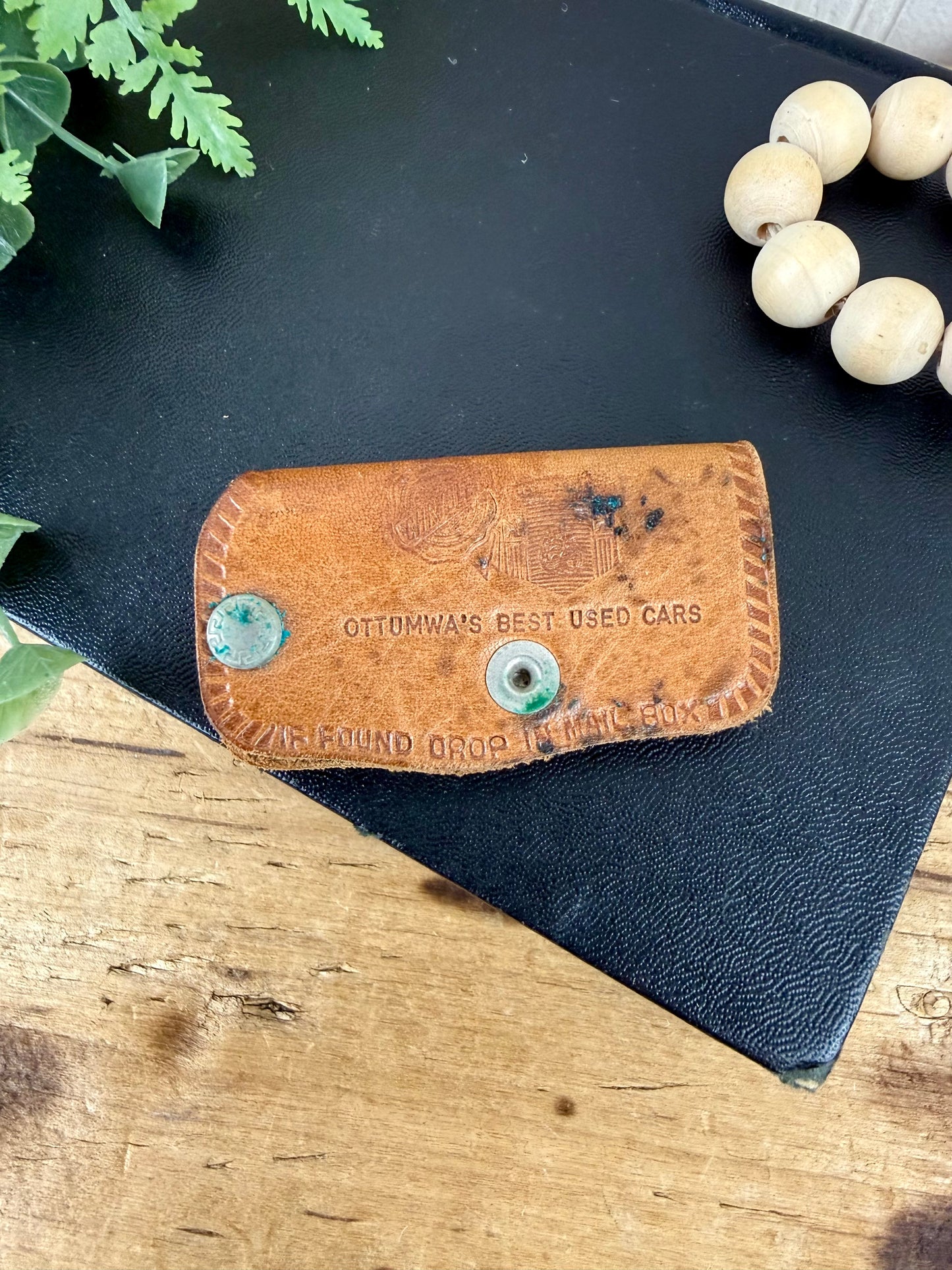 Vintage Promotional Leather Key Fob from Ottumwa, IA- Akerman Auto Co.