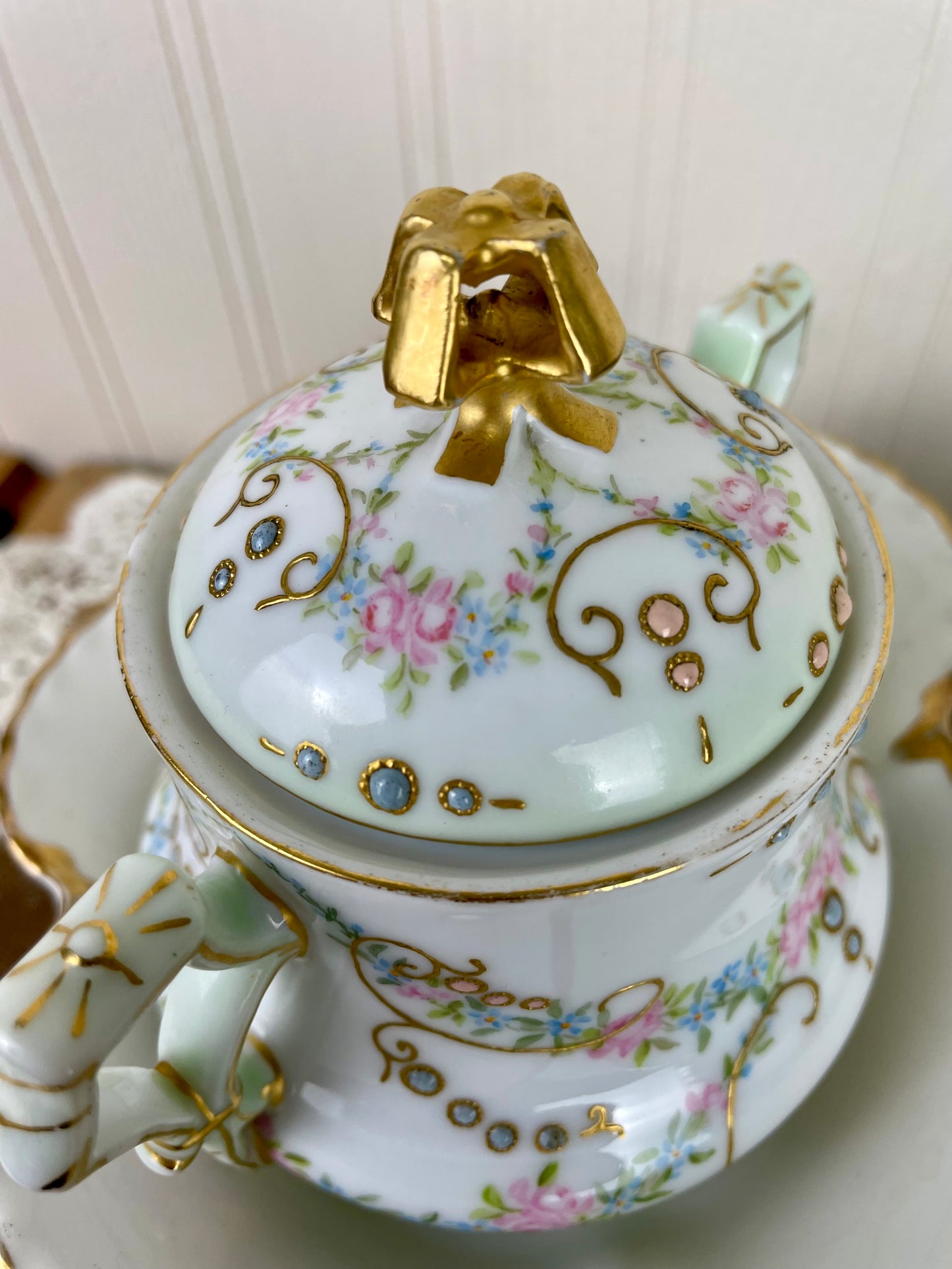 Antique Limoges French Porcelain Sugar Dish Set