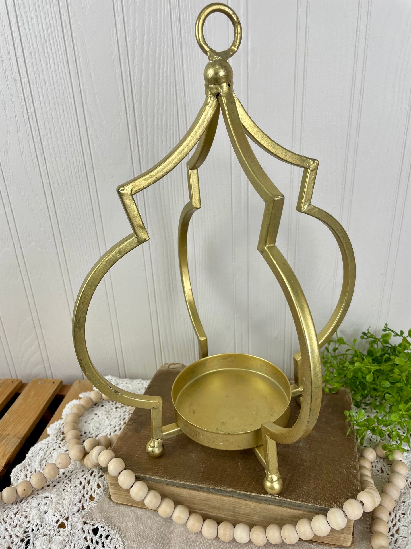 Boho Metal Candle Lantern with Pillar Candle