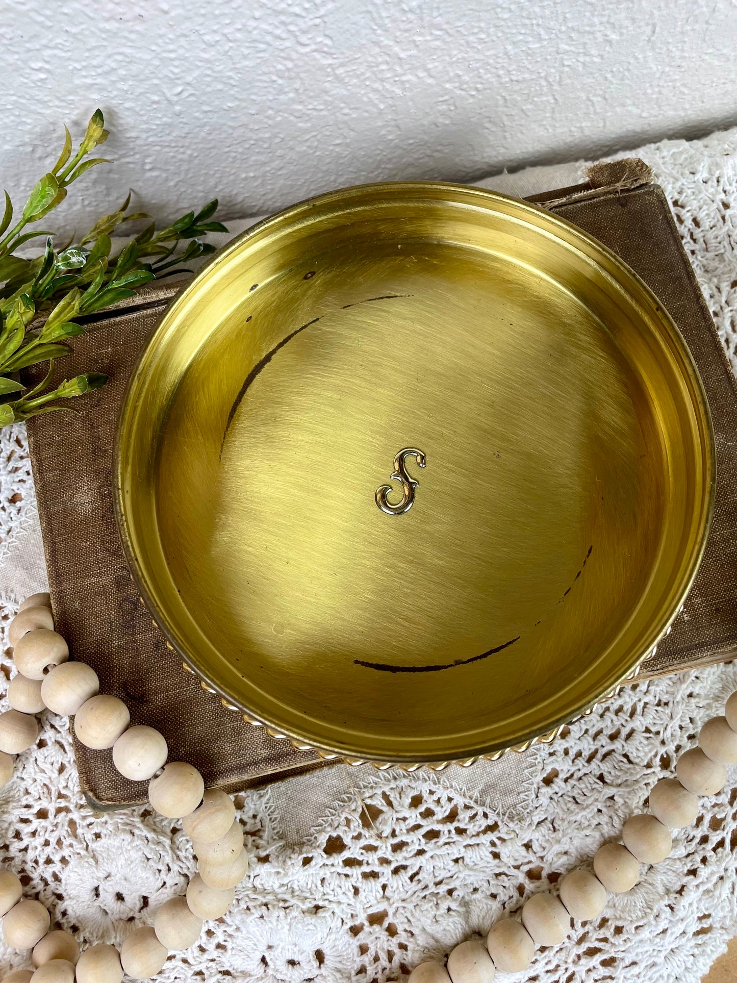 Vintage England Brass Tray with S Monogram