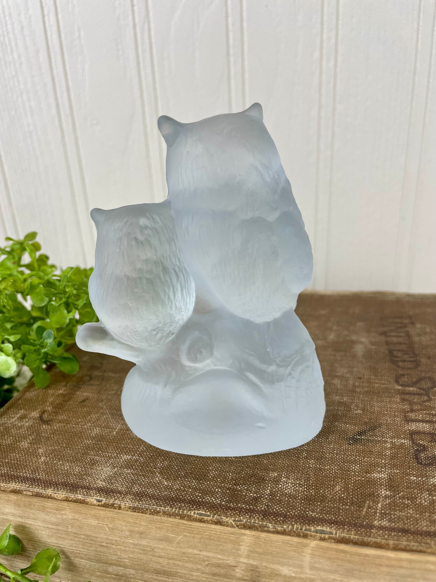 Vintage German Frosted Glass Owl Figurine