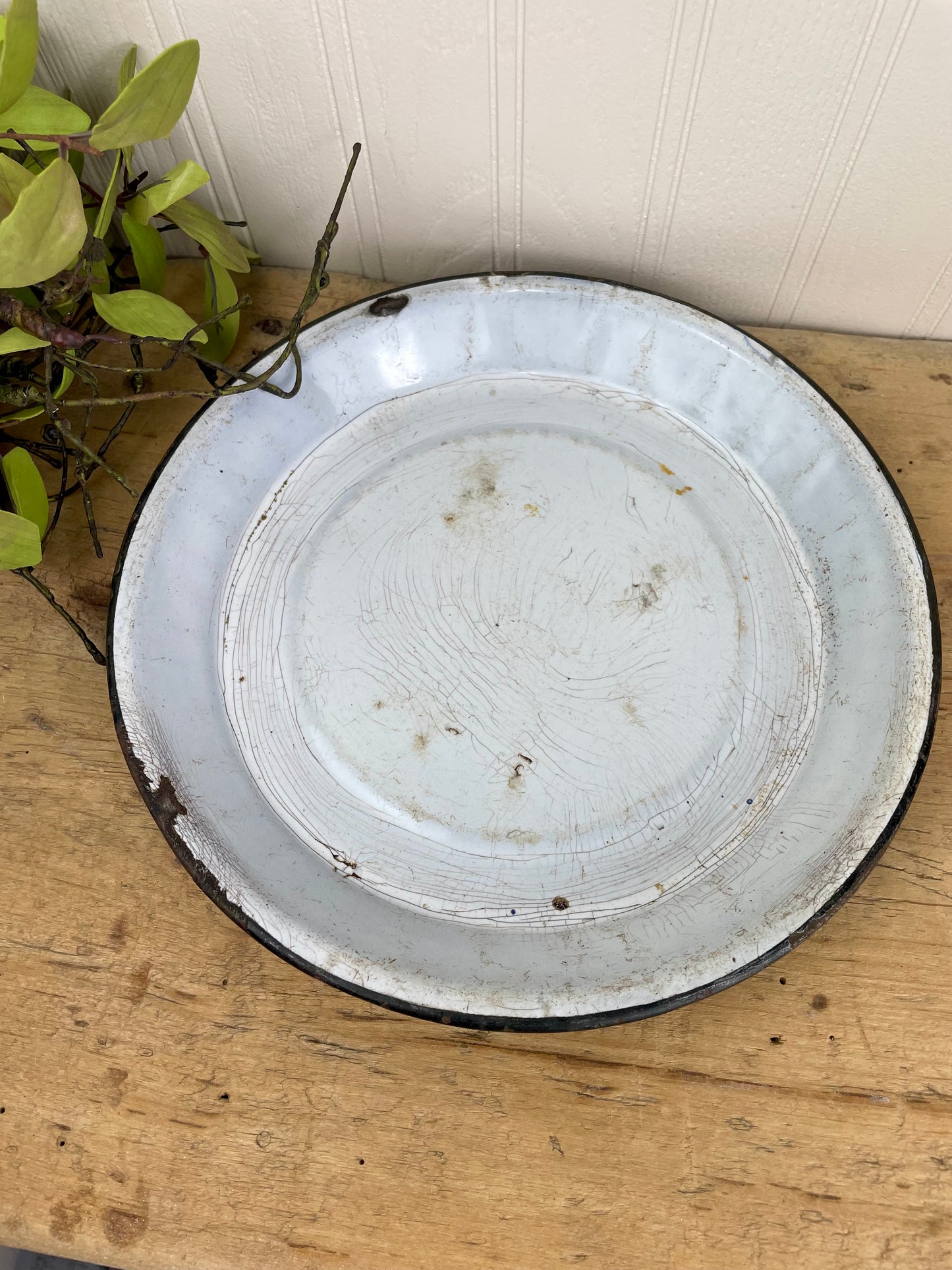 Vintage Blue & White Marbled Enamel Pie Pan