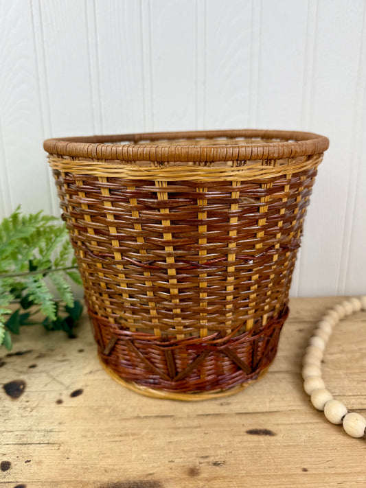 Vintage Brown Wicker Planter Basket