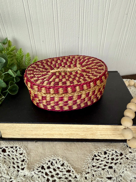 Vintage Miniature Seagrass Basket with Lid