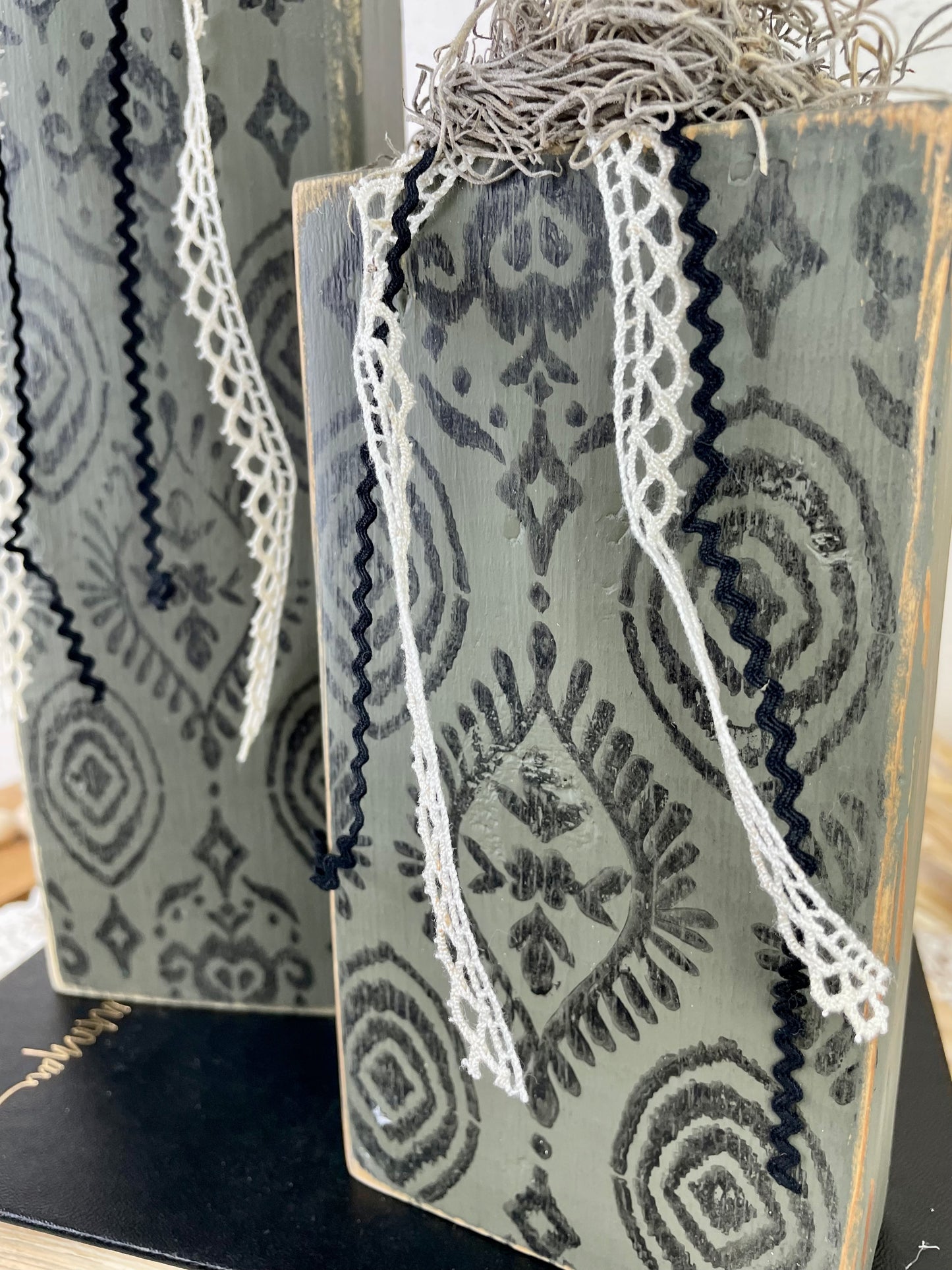 Handmade Green Pumpkin Set with Stamped Details