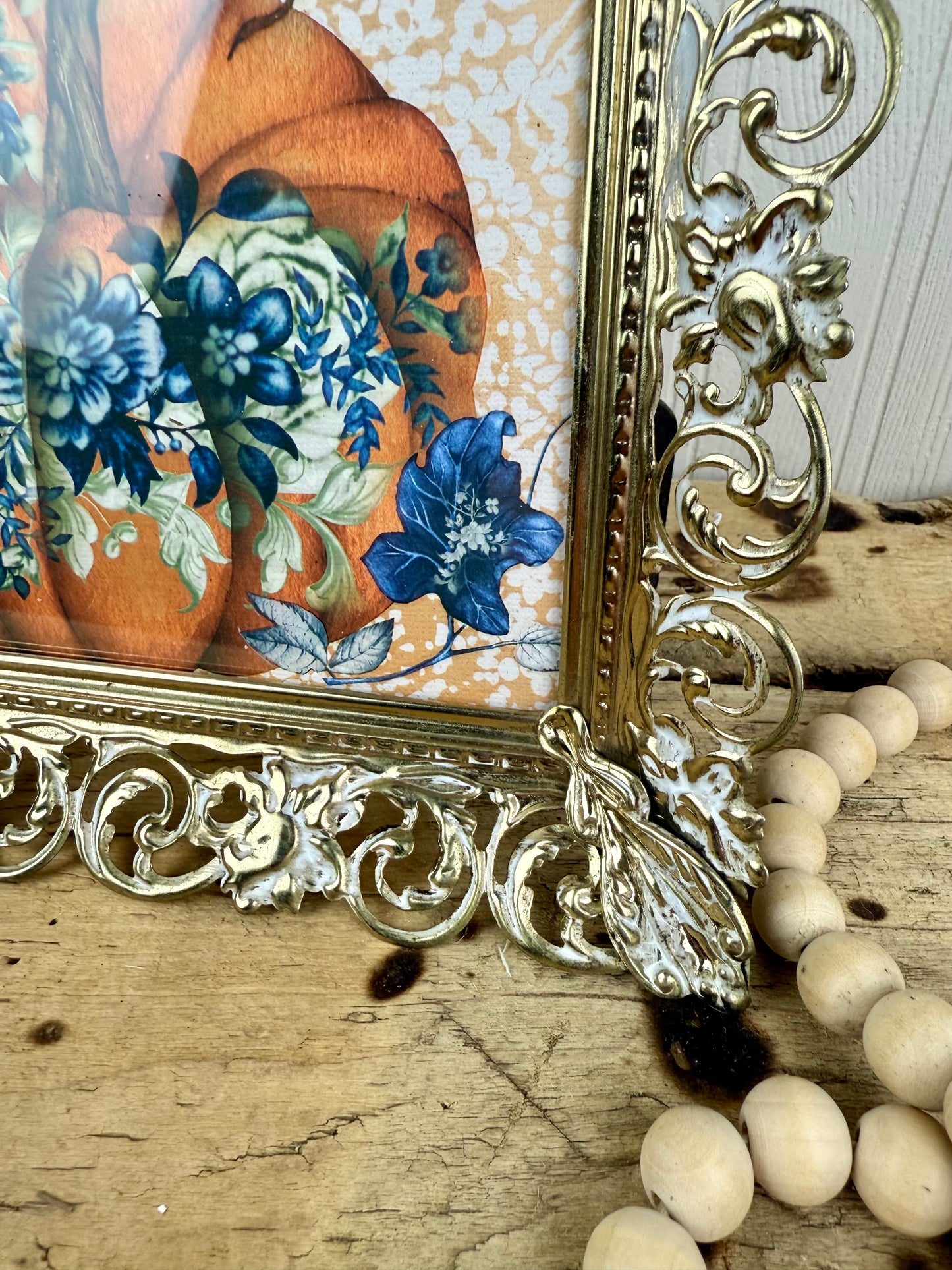 Vintage Brass Frame with Pumpkin Art
