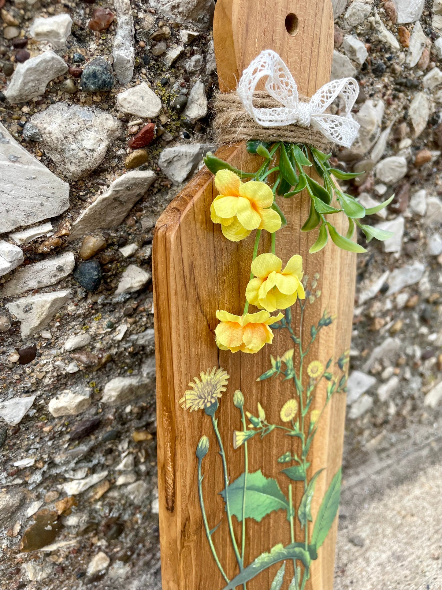 Upcycled Decor Board with Yellow Floral Details