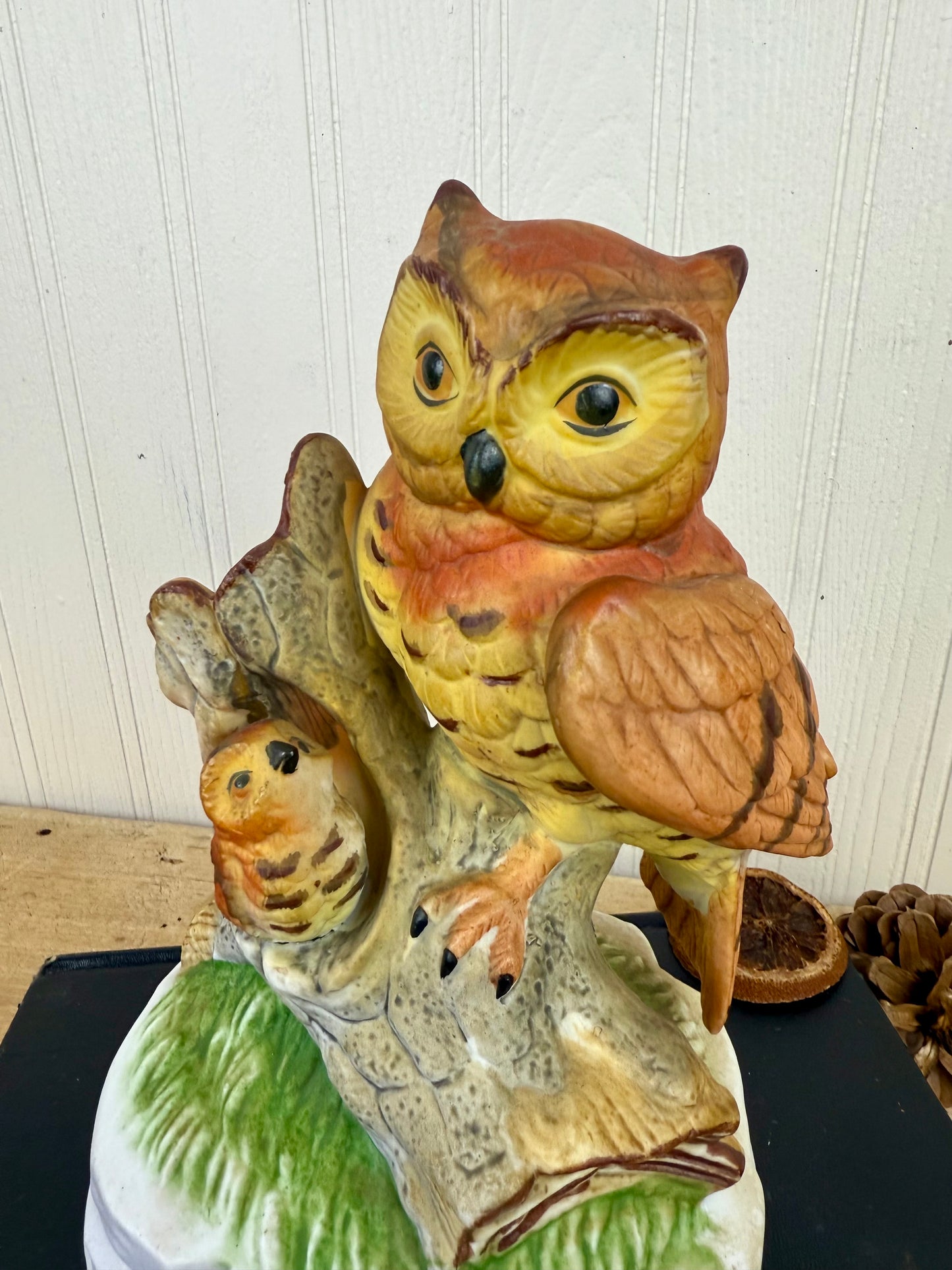 Vintage Ceramic Mama & Baby Owl Figurine