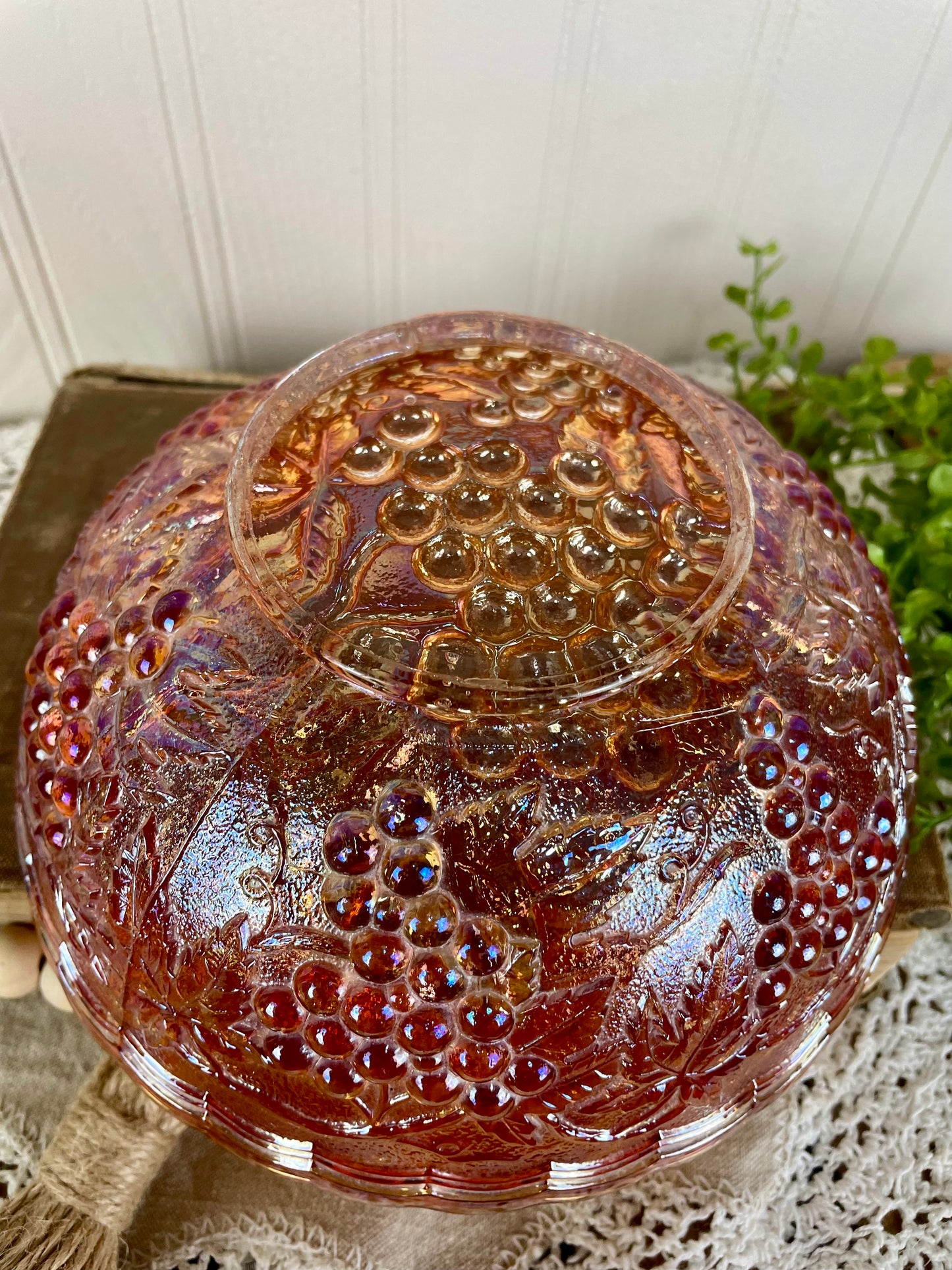 Vintage Imperial Marigold Carnival Glass Bowl with Grape Pattern