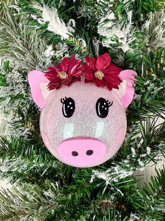 Handmade Glitter Pig Ornament- G