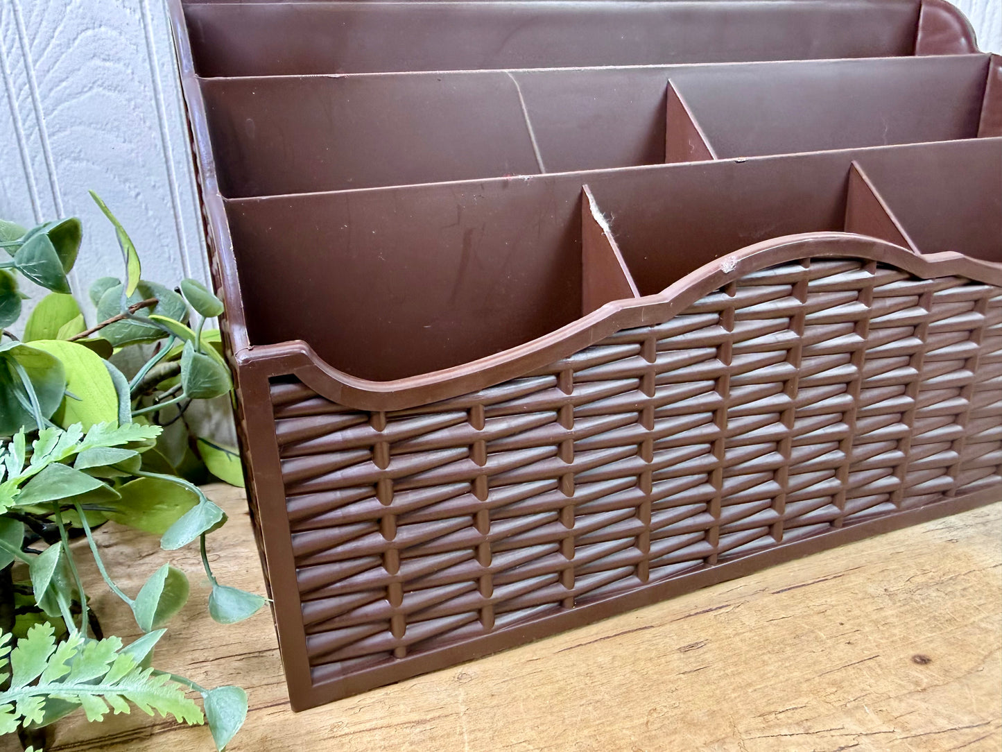 Vintage 1970’s Action Industries Faux Wicker Letter Organizer