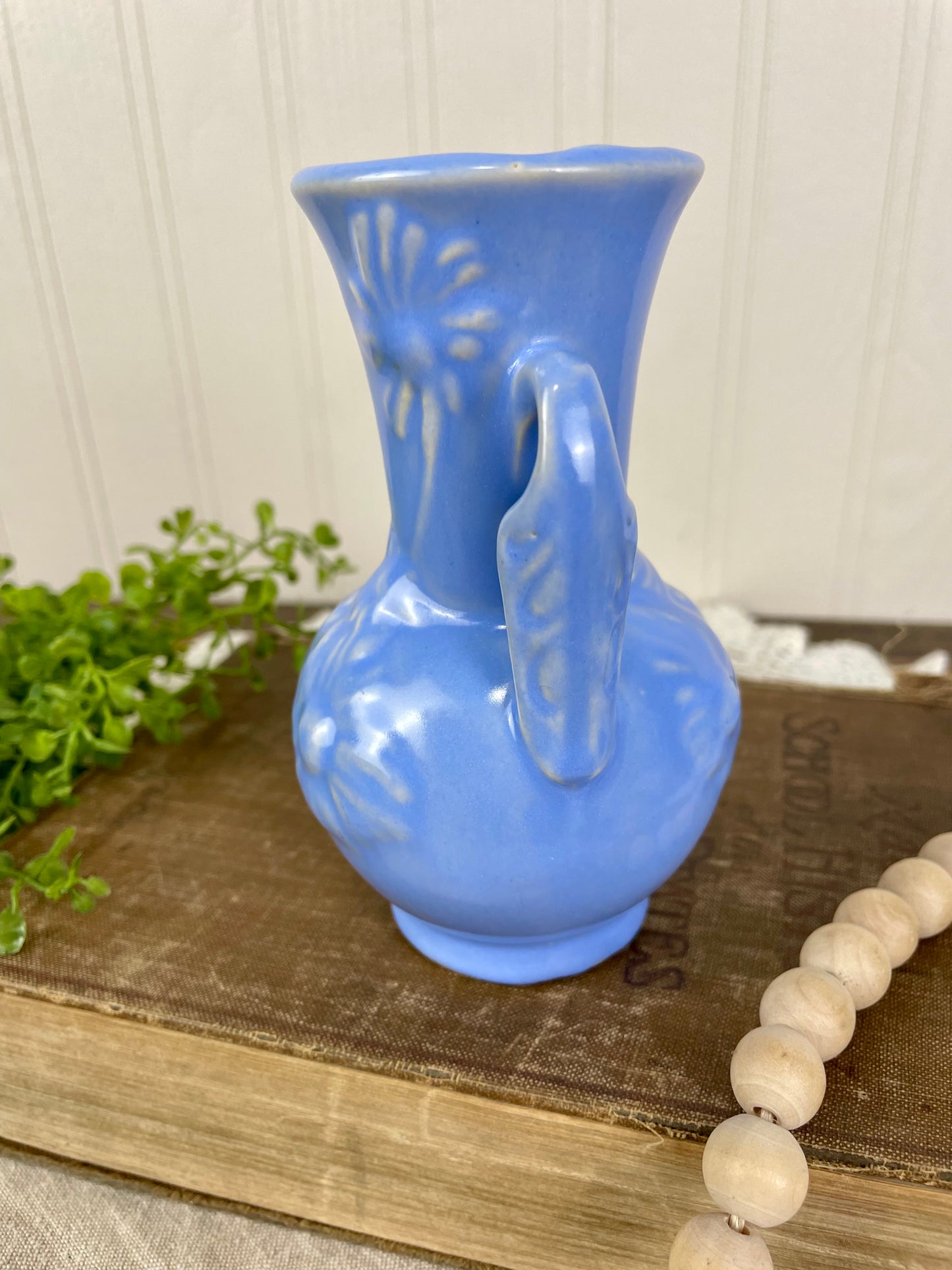 Vintage USA Pottery Ceramic Bud Vase with Floral Details