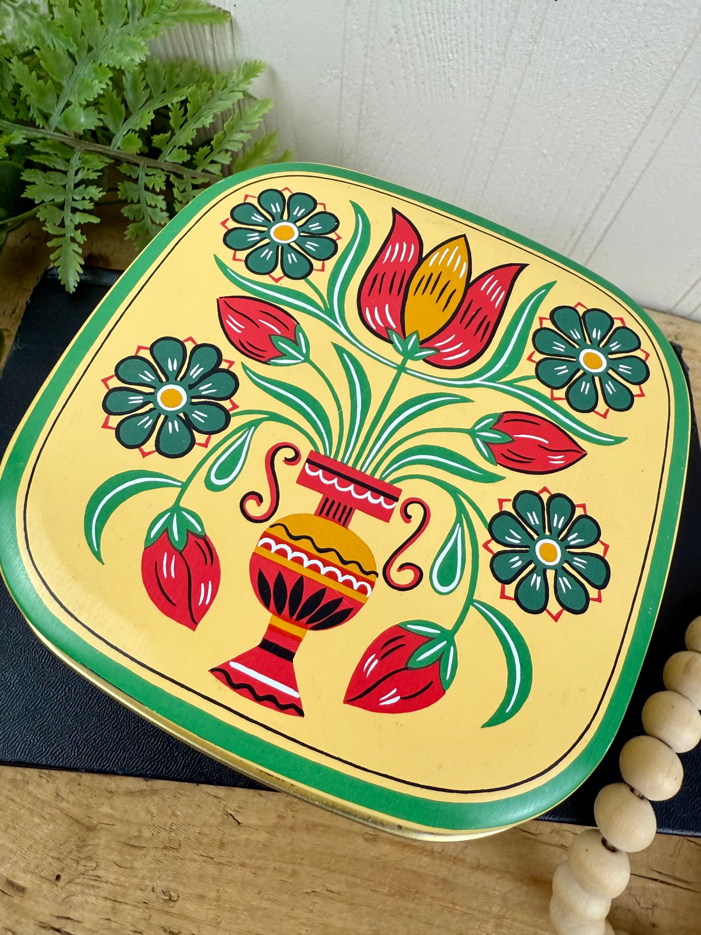 Vintage Folk Art Cookie Tin