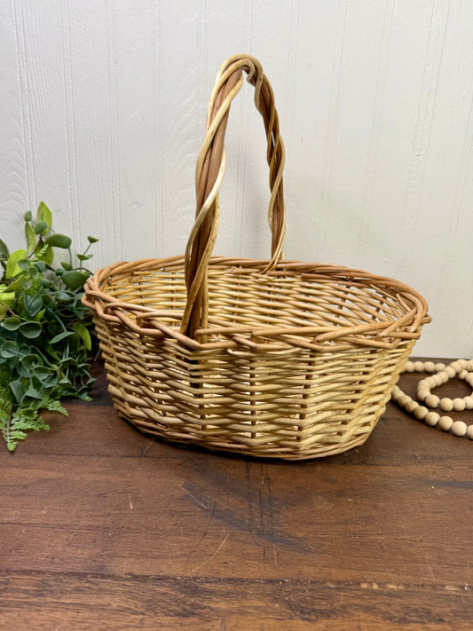 Vintage 2-Toned Chunky Weave Basket with Handle