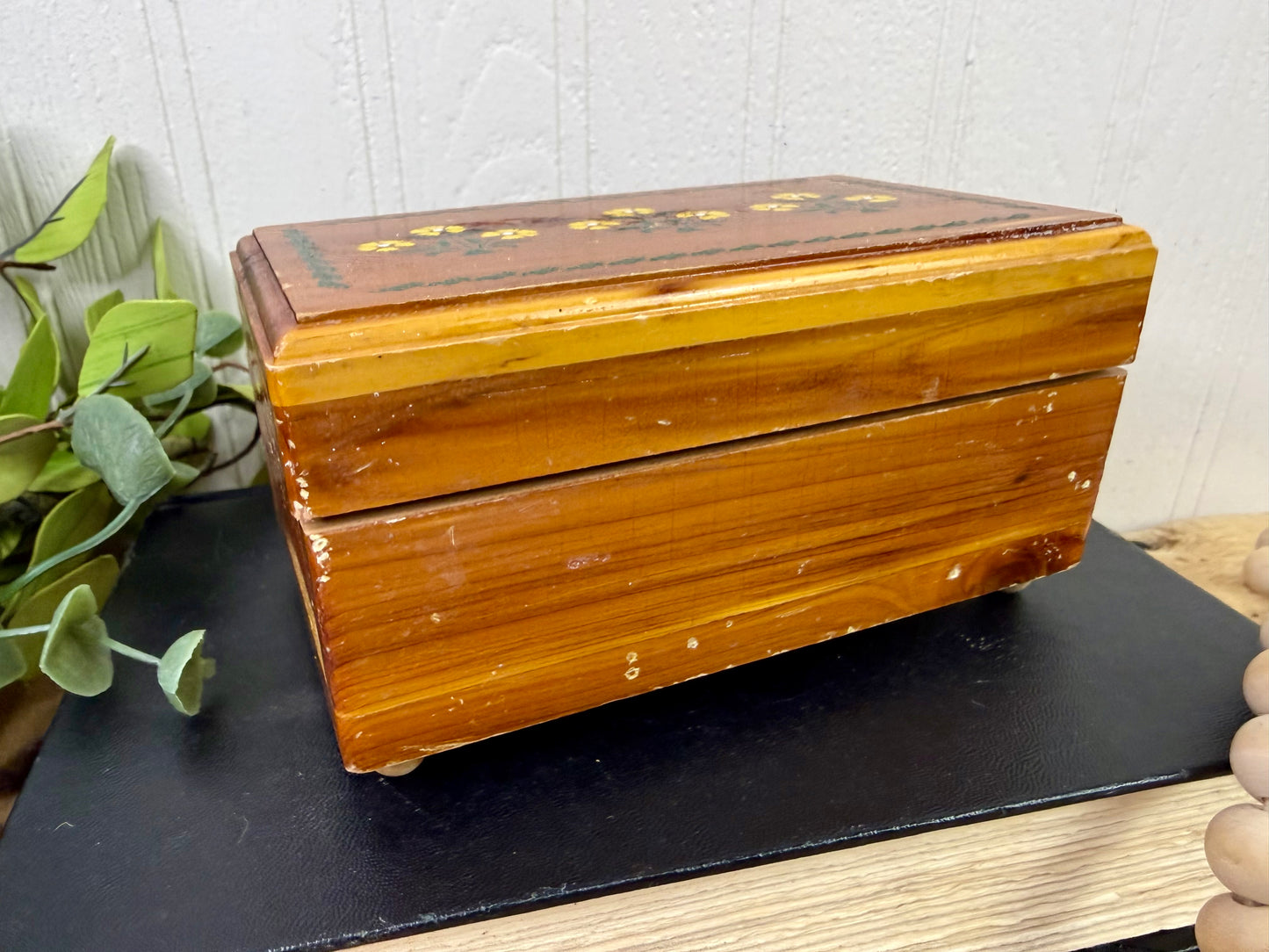 Vintage Cedar Wood Souvenir Trinket Box