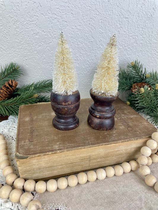 White Bottle Brush Tree Set with Wood Spindle Bases