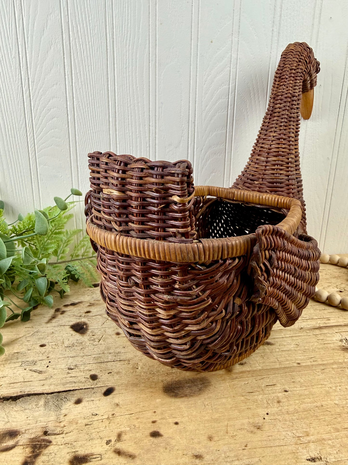 Vintage Large Wicker Duck Basket