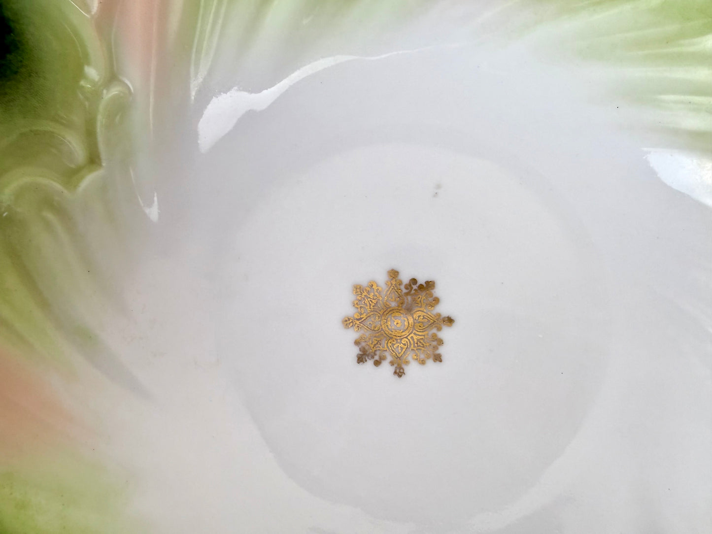 Vintage Green & Pink Porcelain Serving Bowl