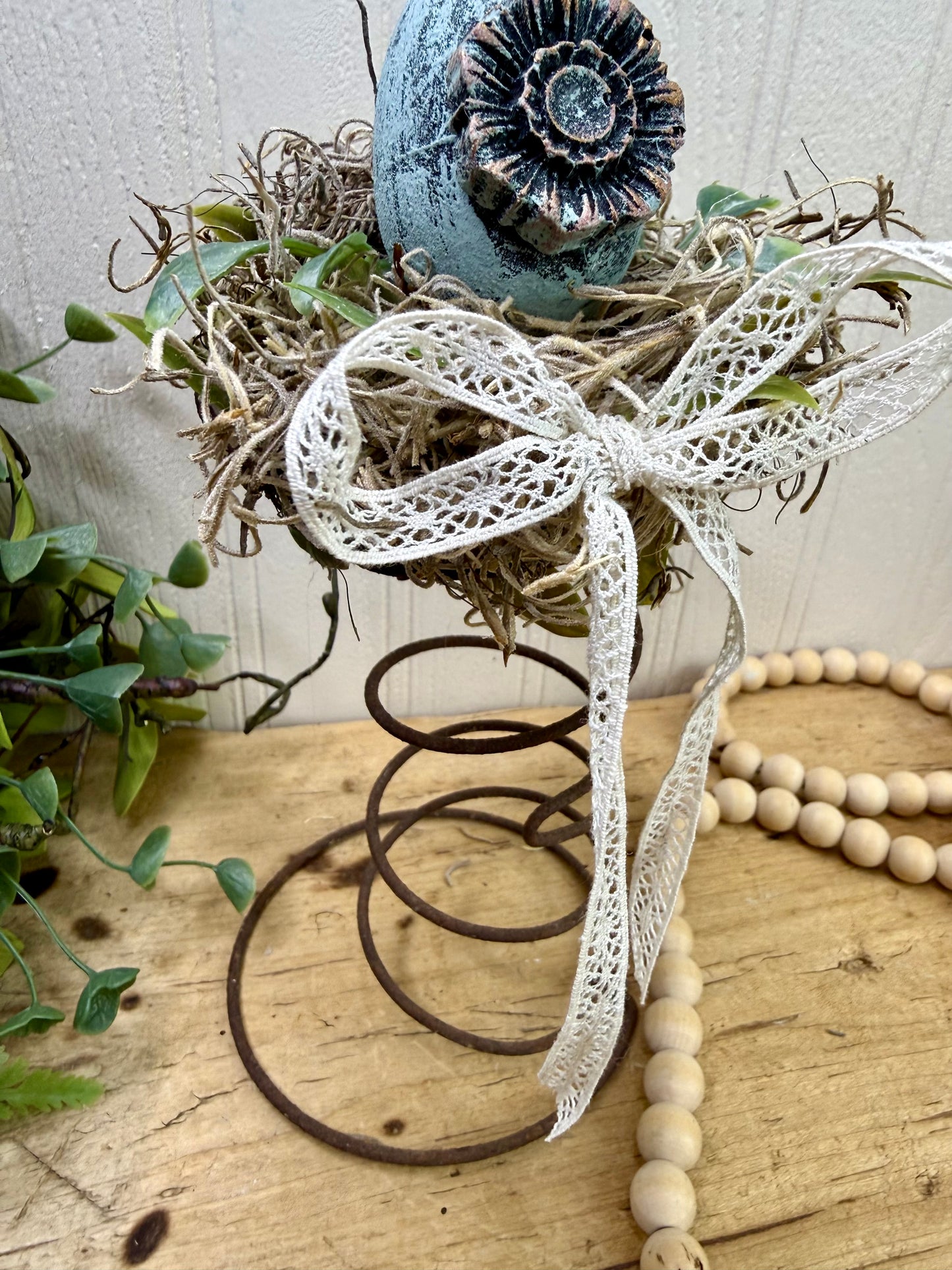 Handmade Rustic Bed Spring Nest with Light Blue Egg