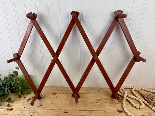 Vintage Wooden Accordion Peg Rack