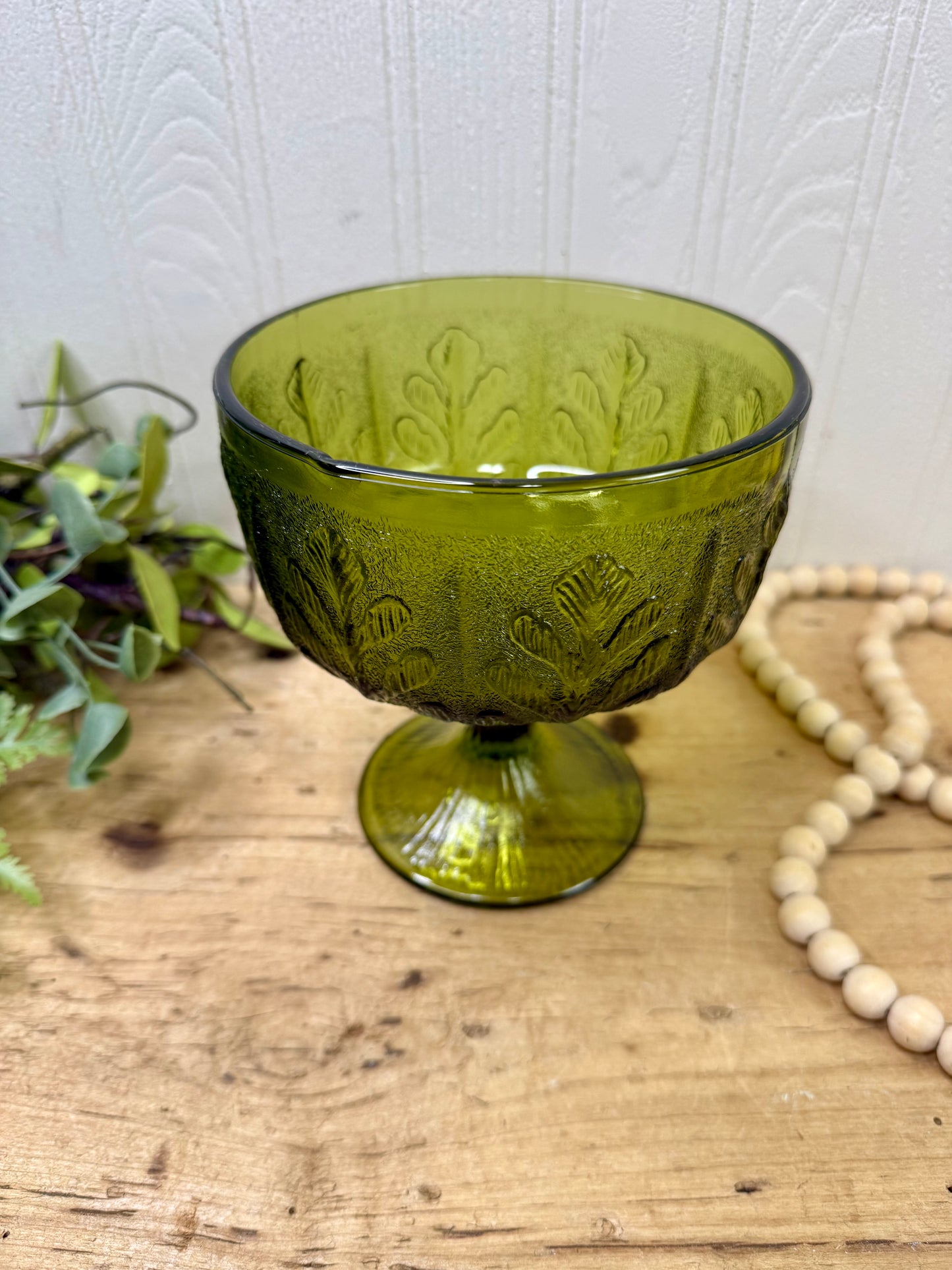 Vintage FTD Green Glass Pedestal Bowl