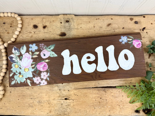 Handmade Barn Wood “Hello” Sign with Florals