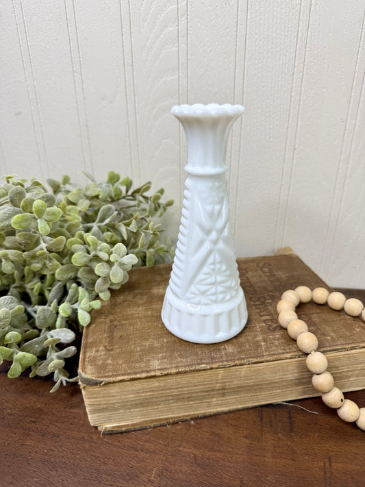 Vintage Anchor Hocking Stars & Bars Milk Glass Bud Vase