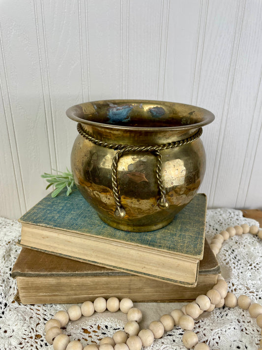 Vintage Brass Planter with Rope Detail