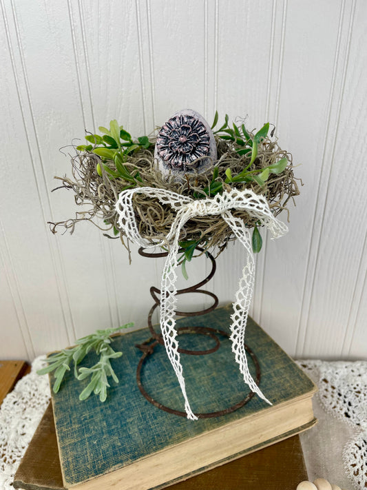Handmade Rustic Bed Spring Nest with Pink Egg