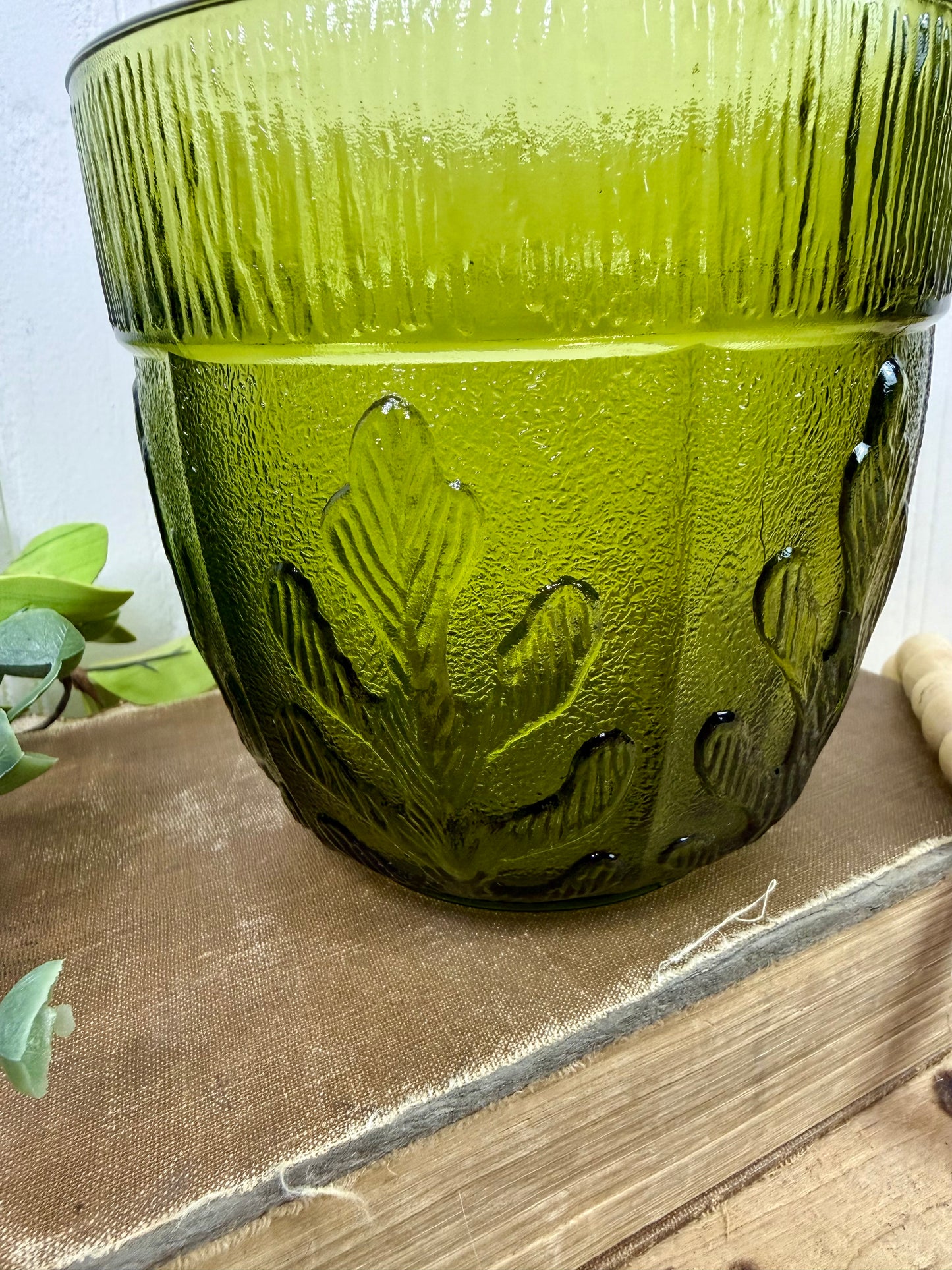 Vintage FTD Mid-Century Green Glass Planter