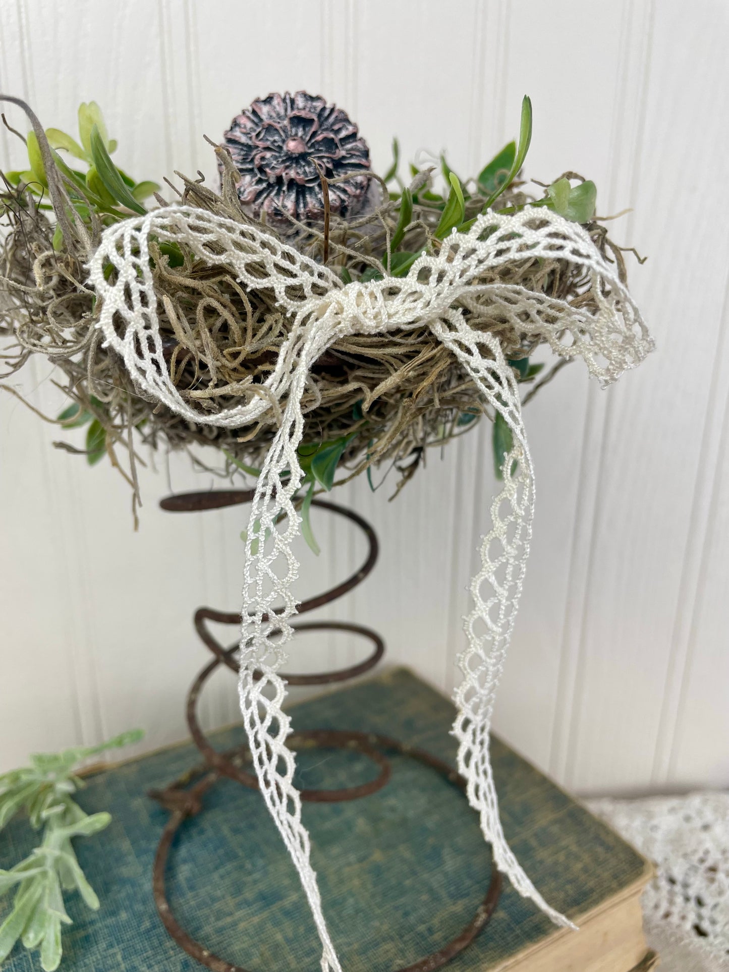 Handmade Rustic Bed Spring Nest with Pink Egg