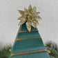 Upcycled Small Vintage Trim Forest Green Christmas Tree with Gold Poinsettia