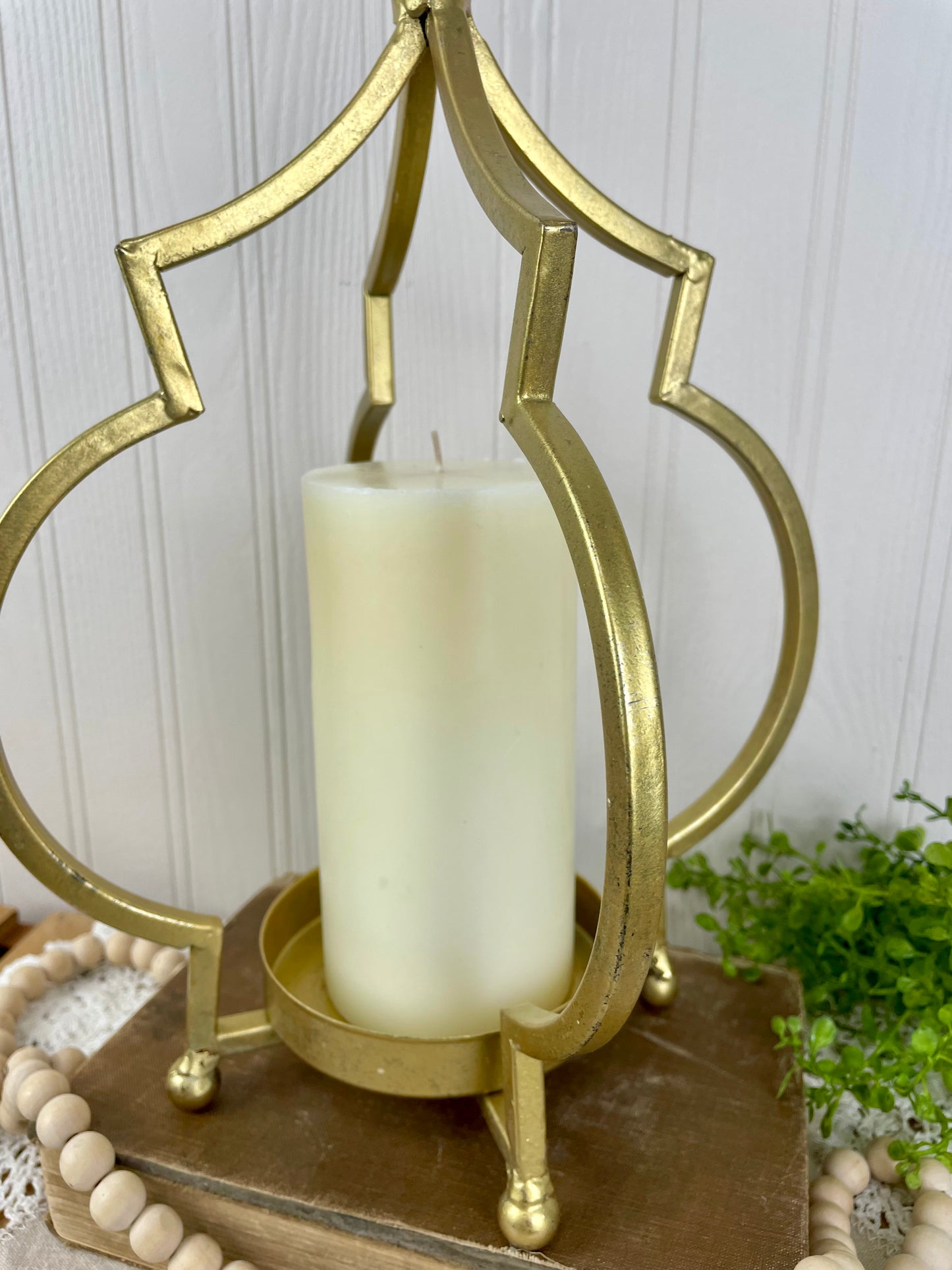 Boho Metal Candle Lantern with Pillar Candle