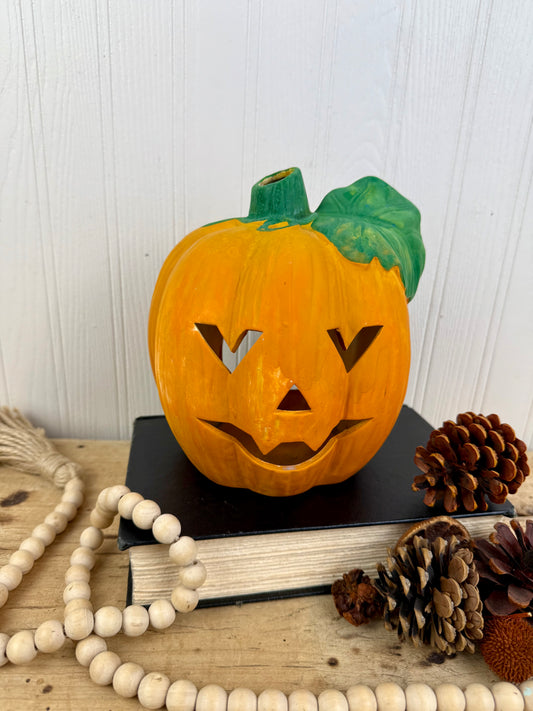 Vintage Ceramic Pumpkin Candle Lantern