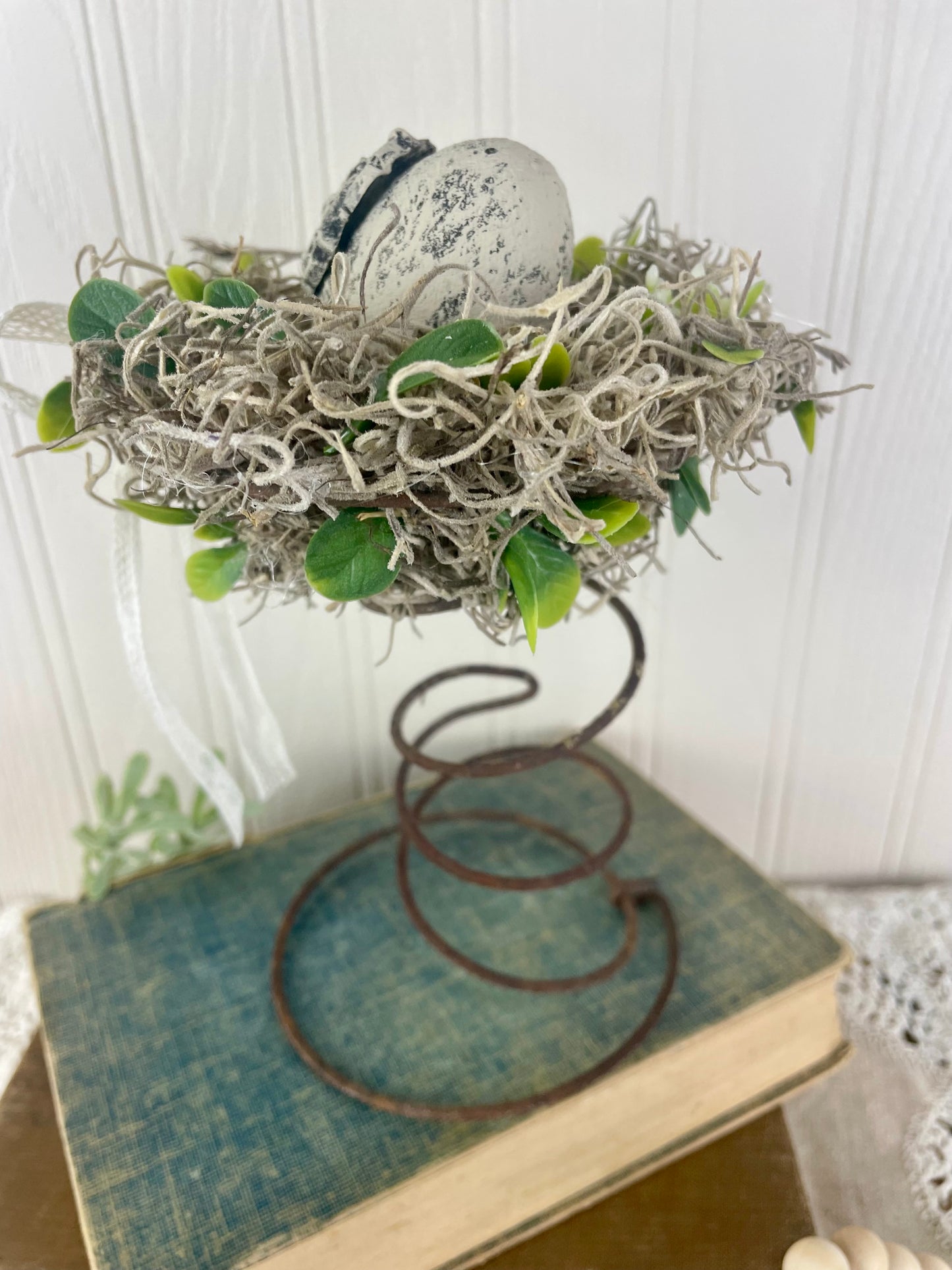 Handmade Rustic Bed Spring Nest with Beige Egg