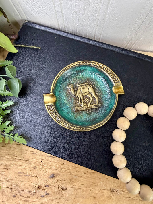 Vintage Solid Brass Ashtray from Israel
