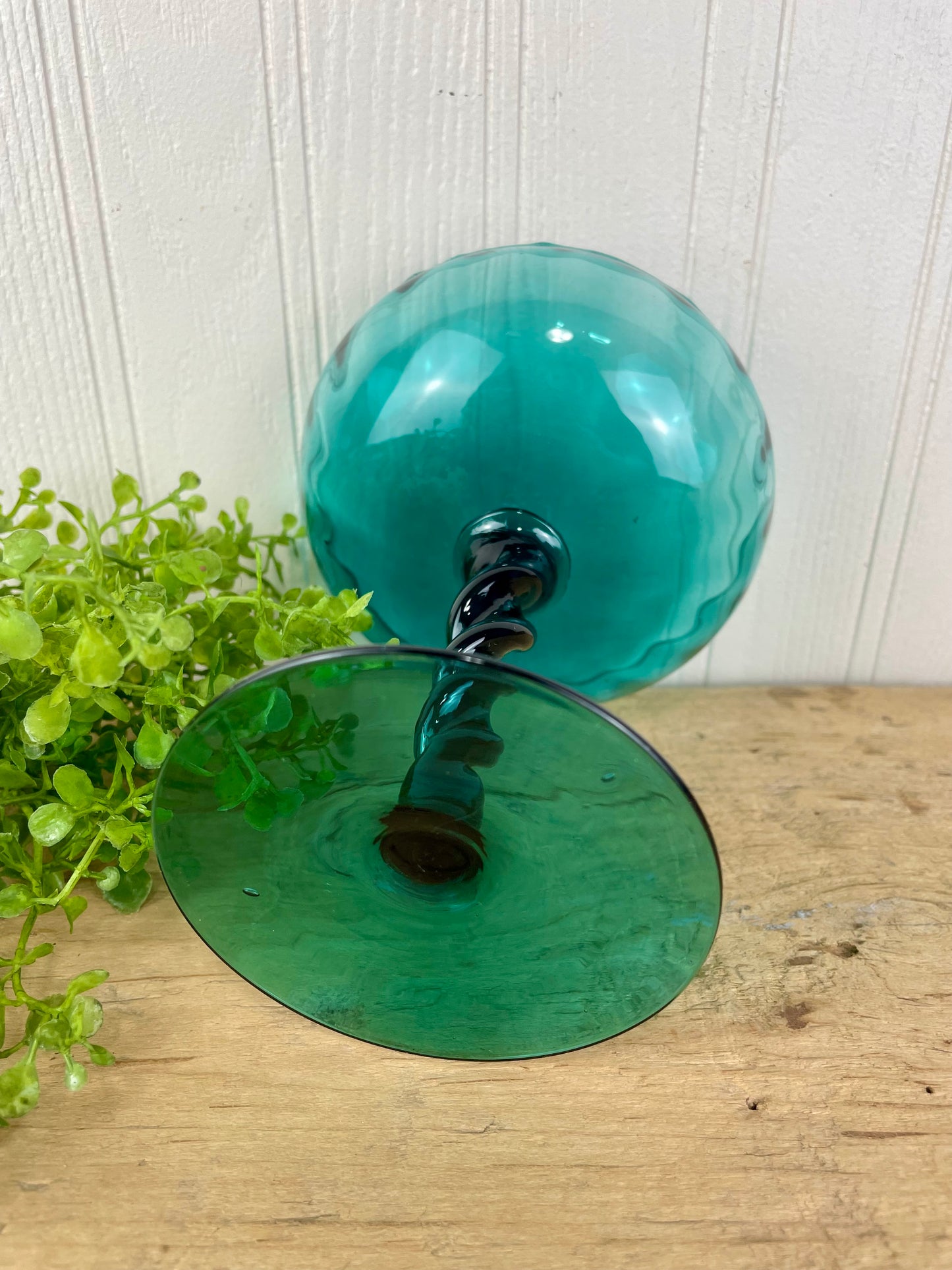 Vintage Hand Blown Turquoise Blue Glass Compote Dish