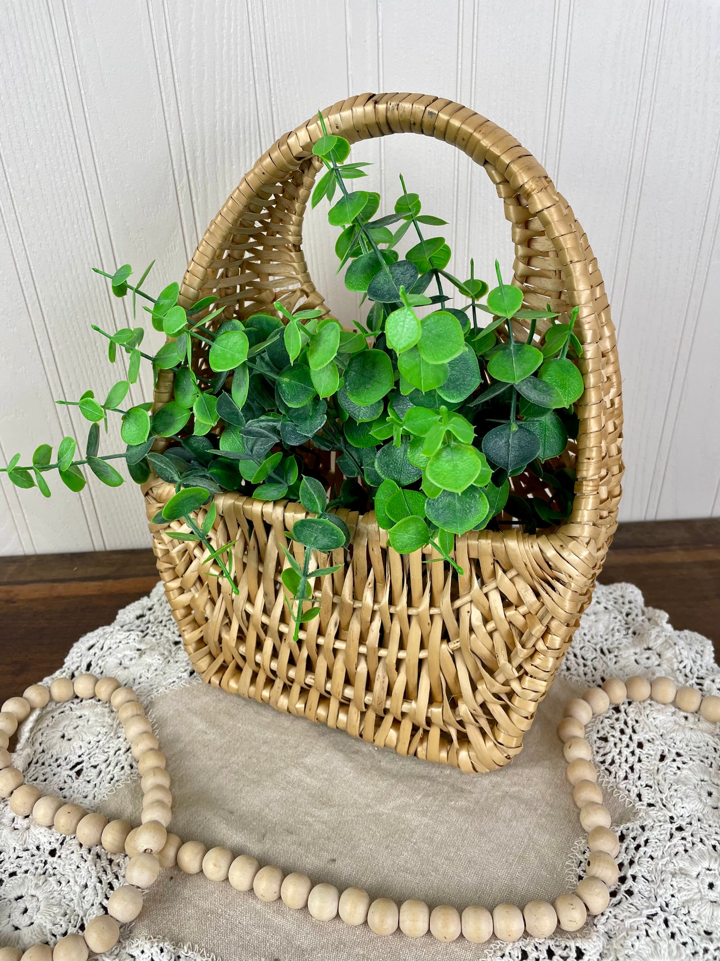 Vintage Hanging Wall Basket with Greenery