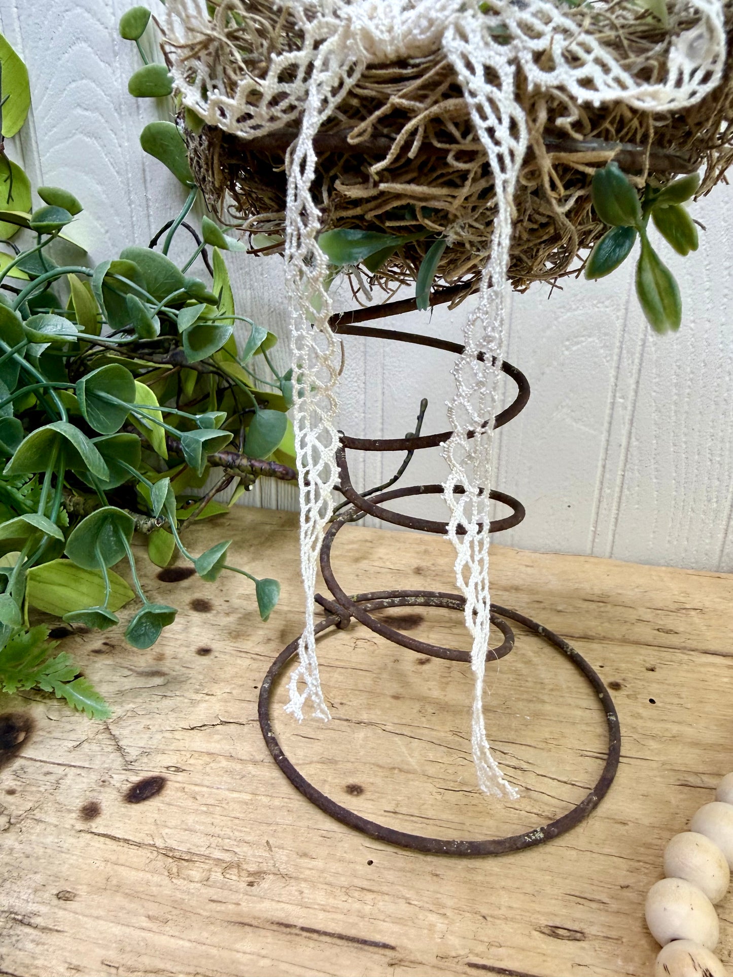 Handmade Rustic Bed Spring Nest with Pastel Pink Egg