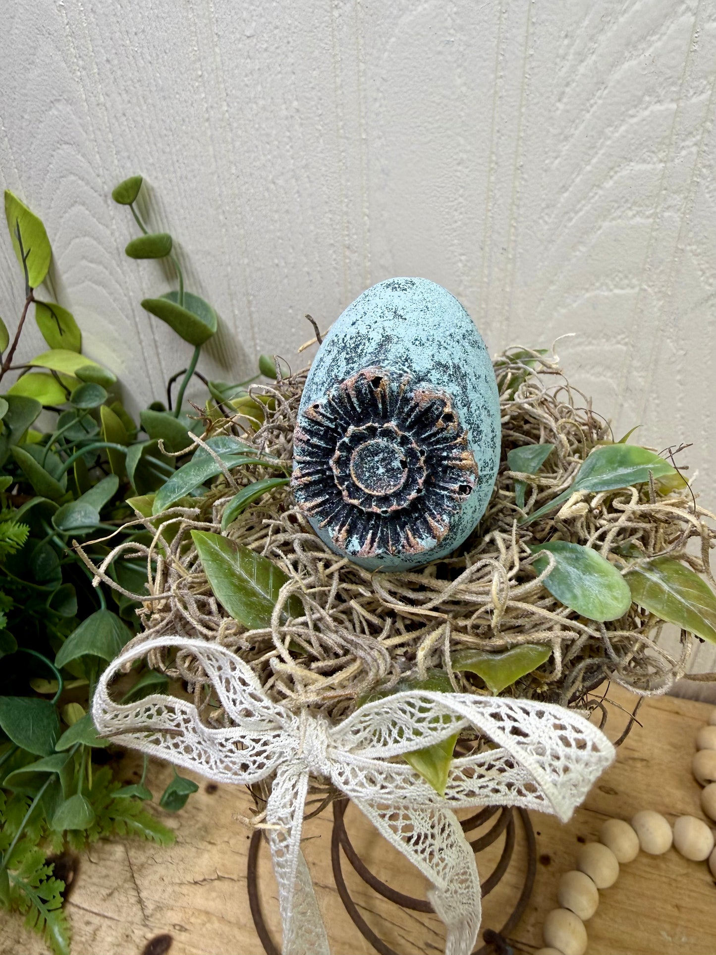 Handmade Rustic Bed Spring Nest with Light Blue Egg