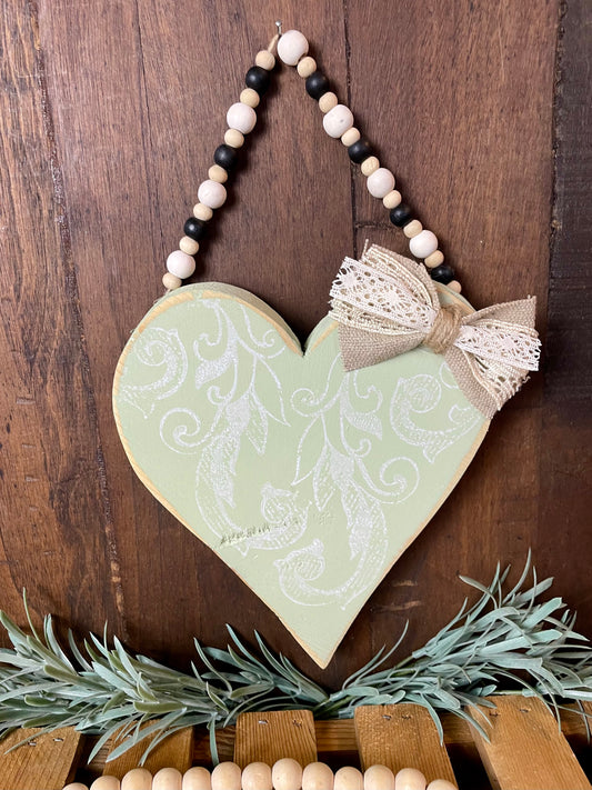 Handmade Reclaimed Wood Heart with Bead Hanger- D