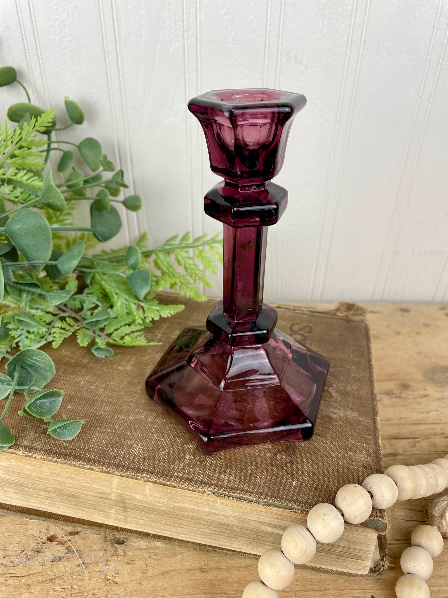 Vintage Amethyst Glass Candlestick