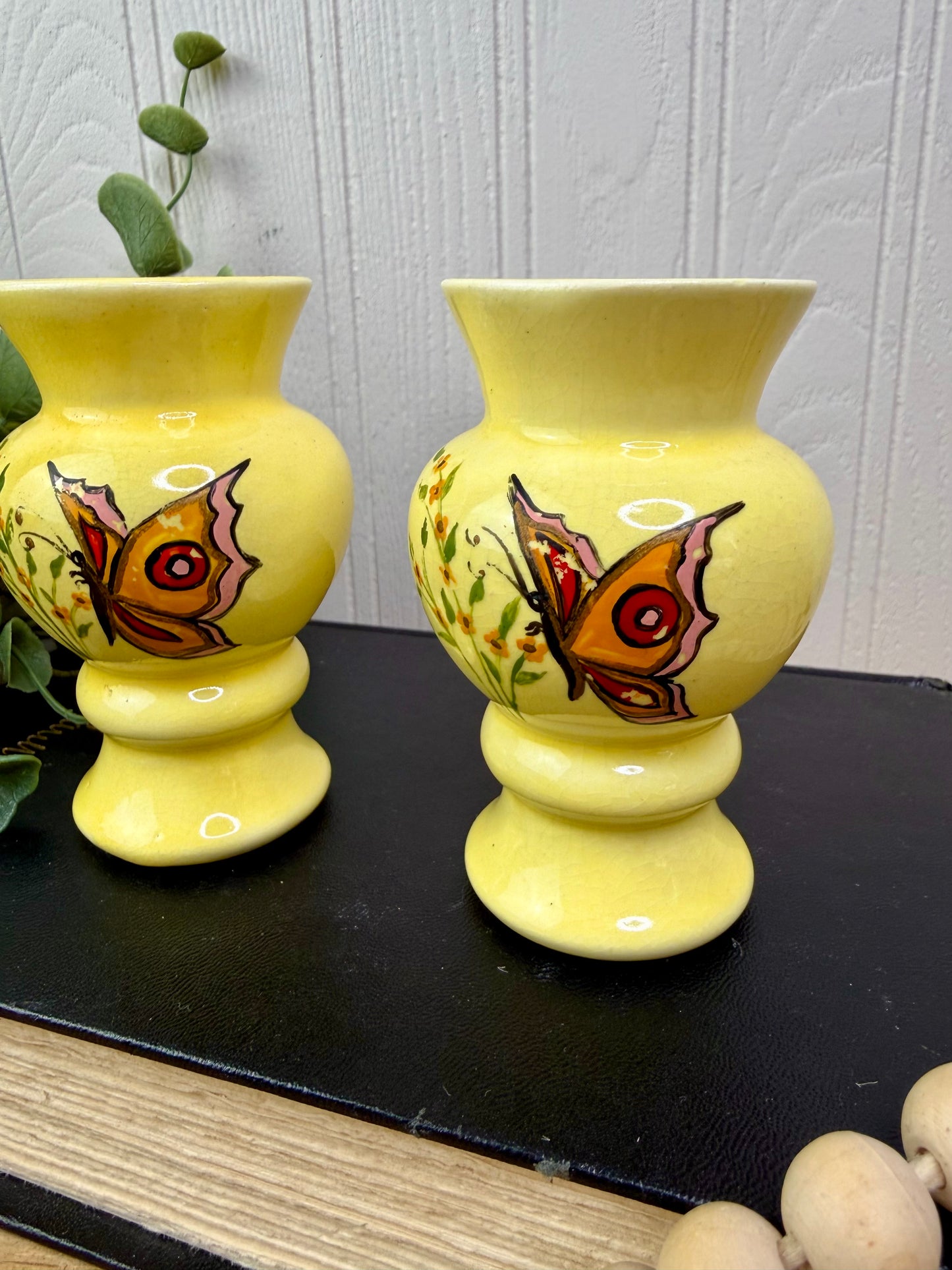 Vintage Ceramic Mini Vase Set with Hand Painted Butterflies