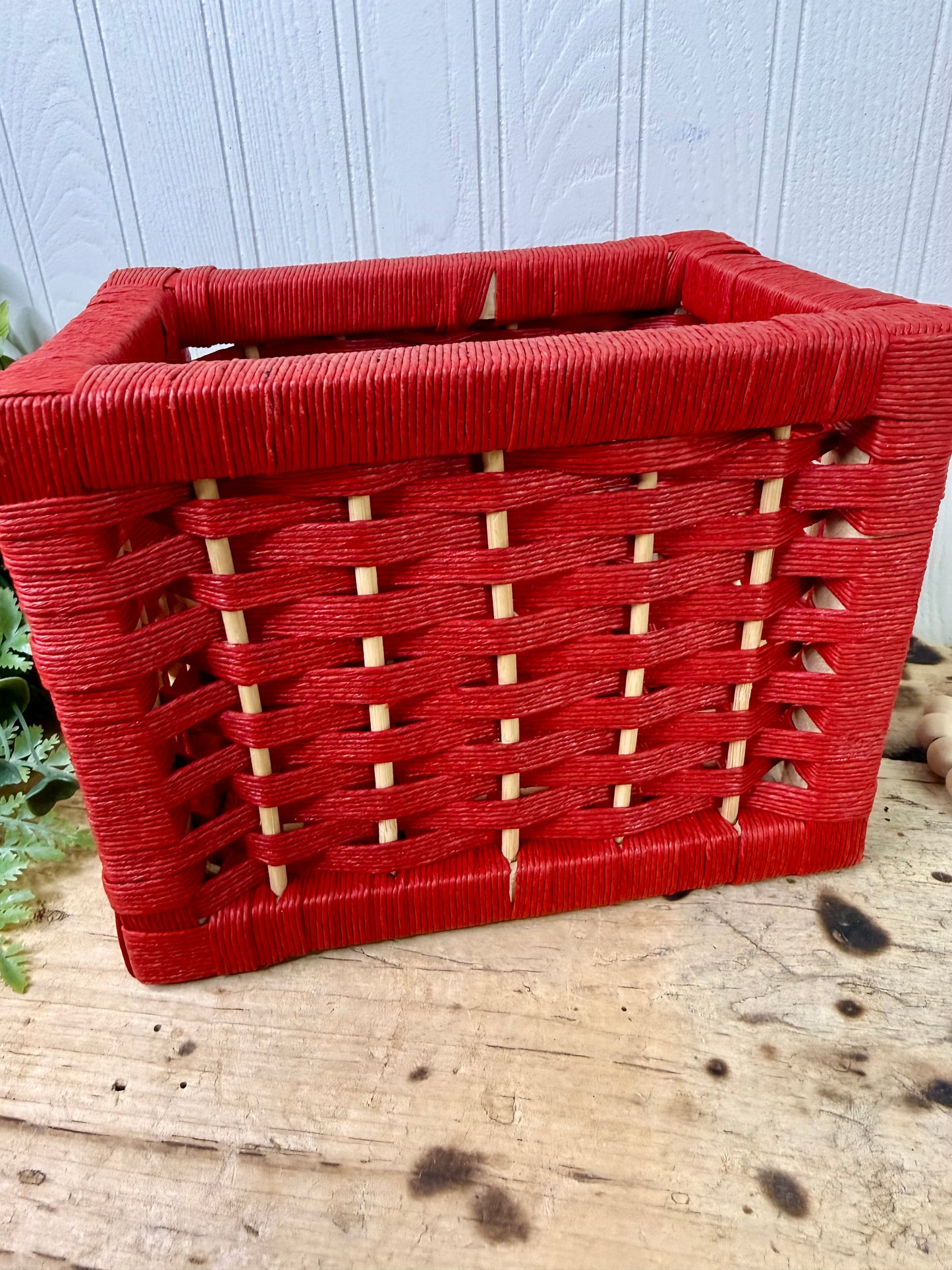Vintage Rectangular Red Storage Basket