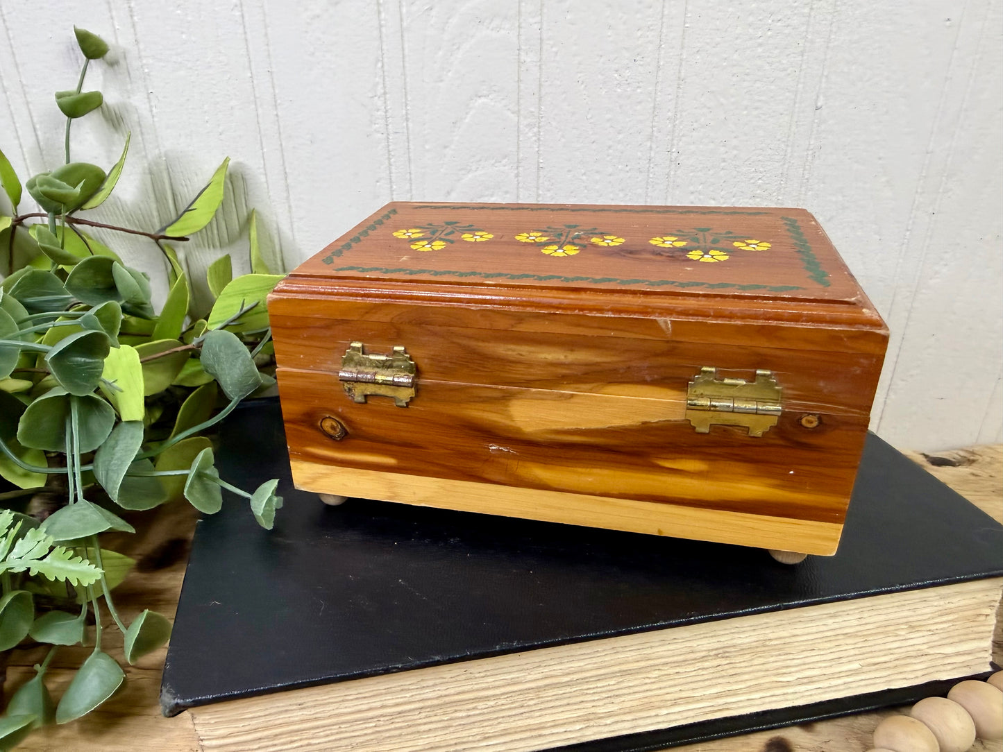 Vintage Cedar Wood Souvenir Trinket Box