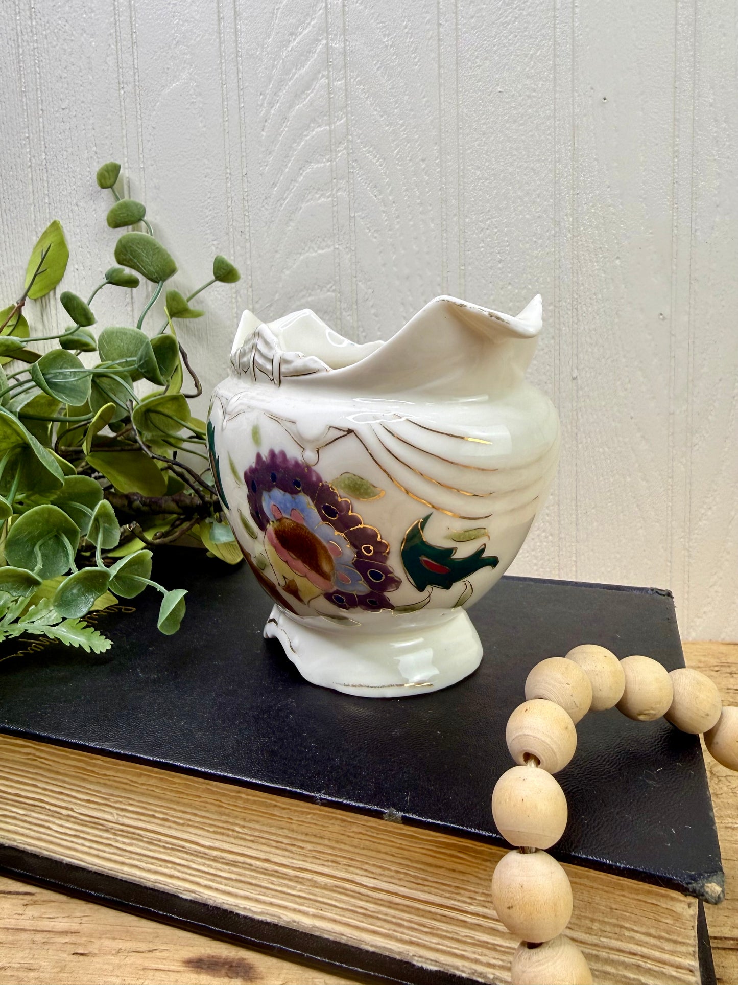 Vintage Porcelain Planter with Hand Painted Florals