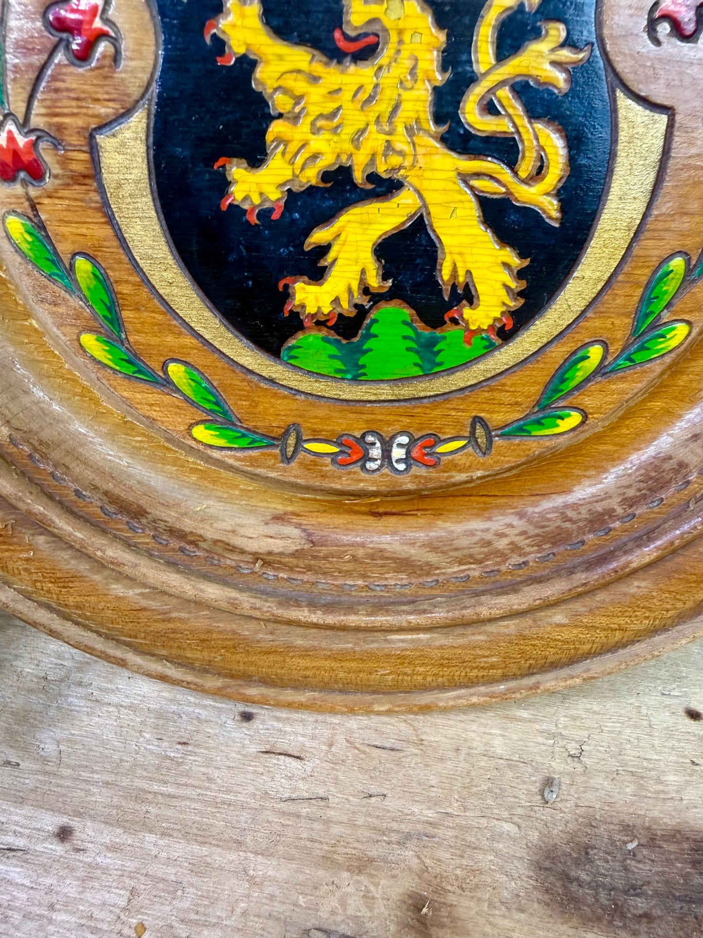 Vintage Hand-Painted Wooden Souvenir Plate from Heidelberg Germany