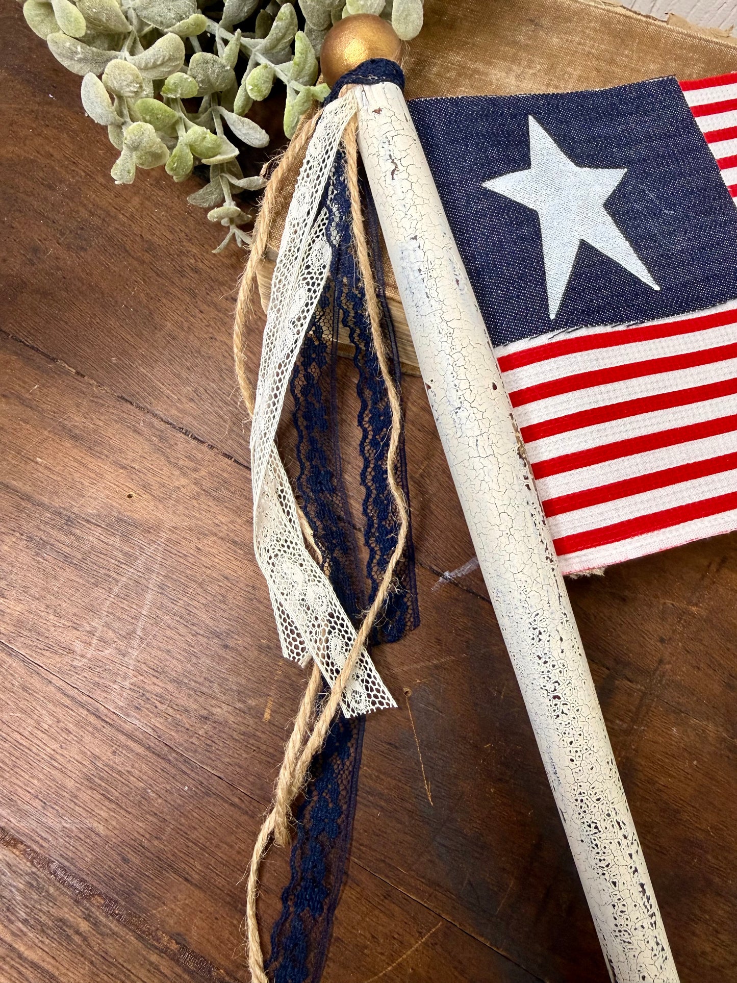 Handmade Spindle Flag with Stripe Pattern