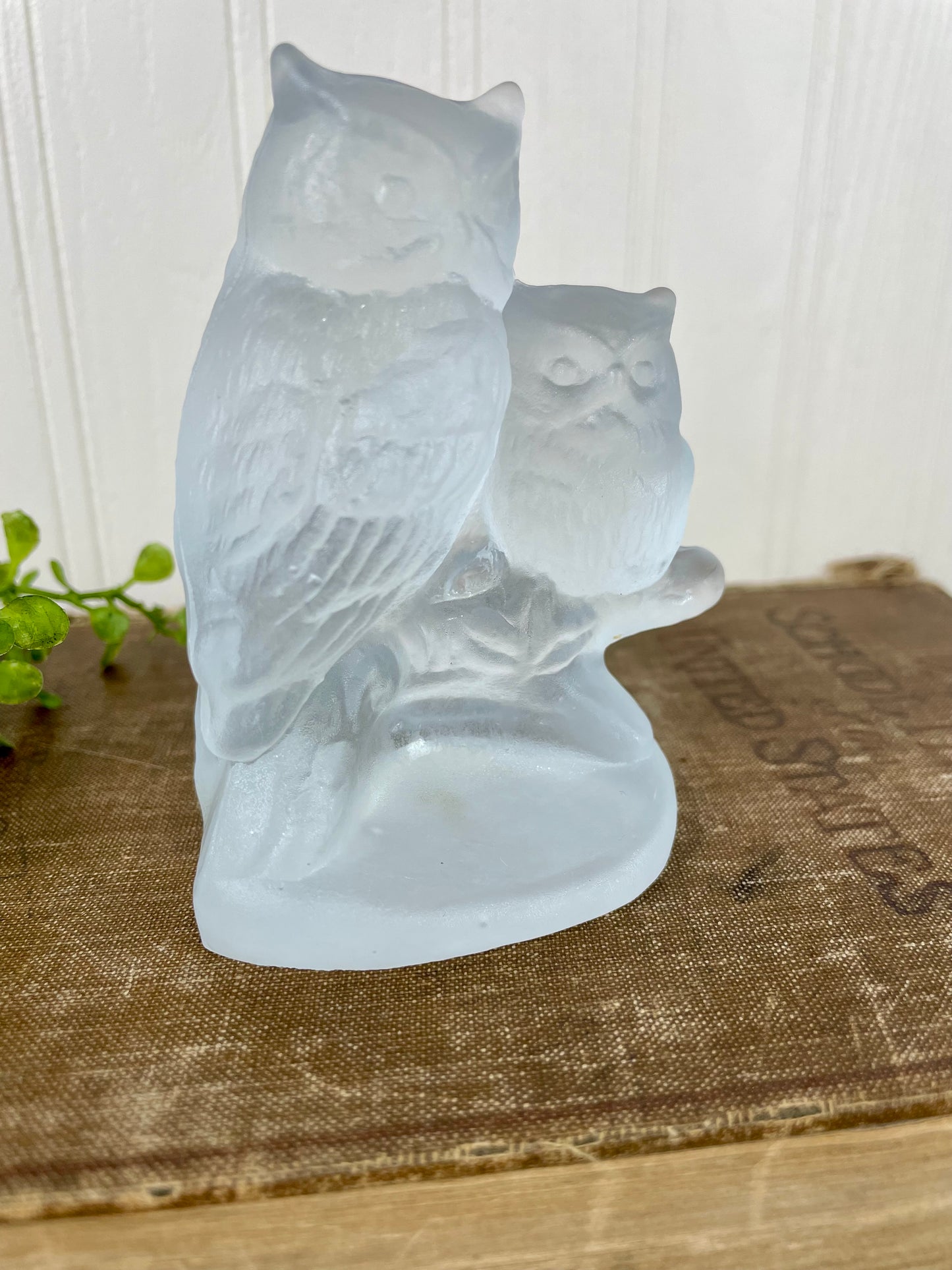 Vintage German Frosted Glass Owl Figurine