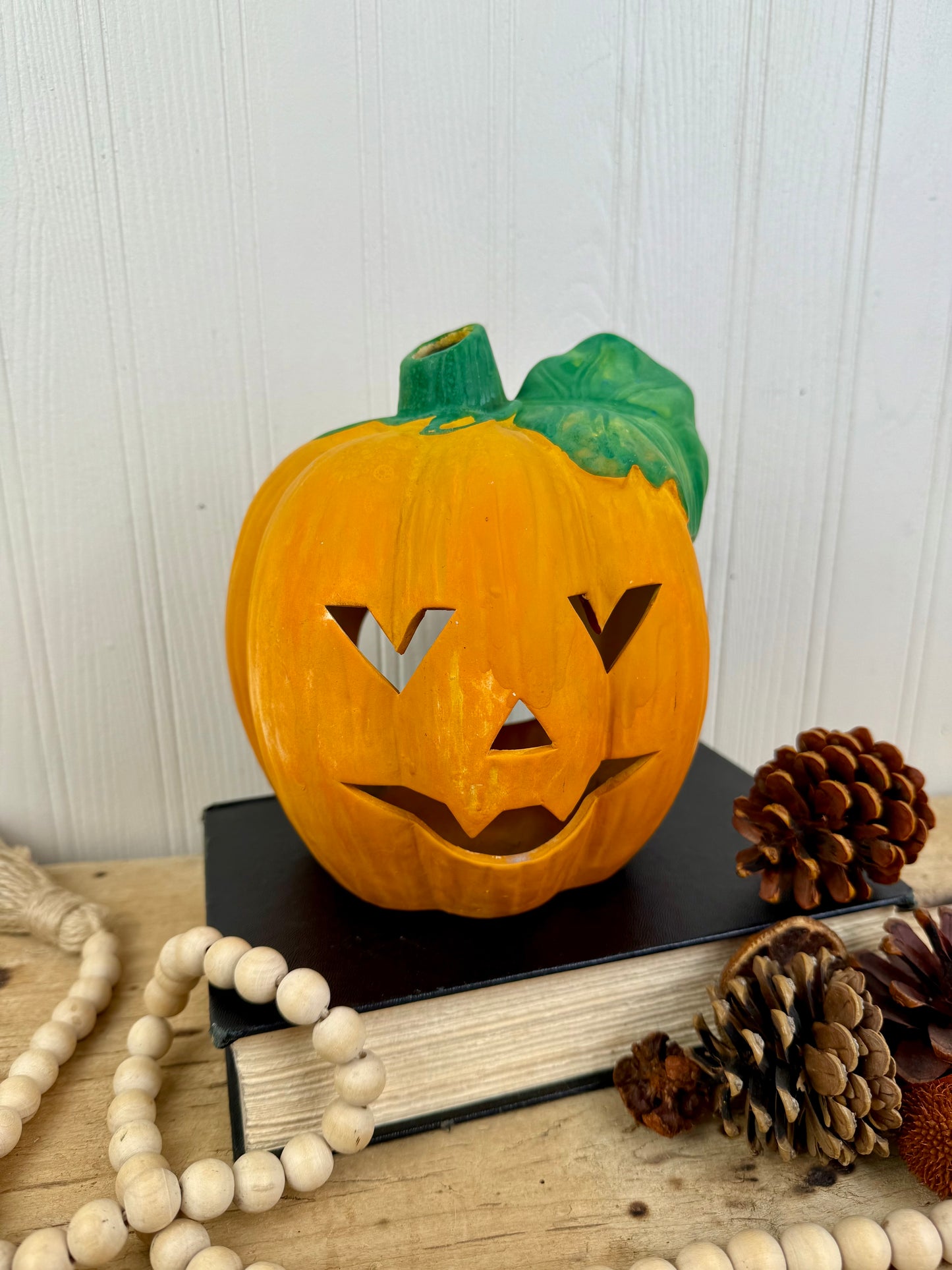 Vintage Ceramic Pumpkin Candle Lantern